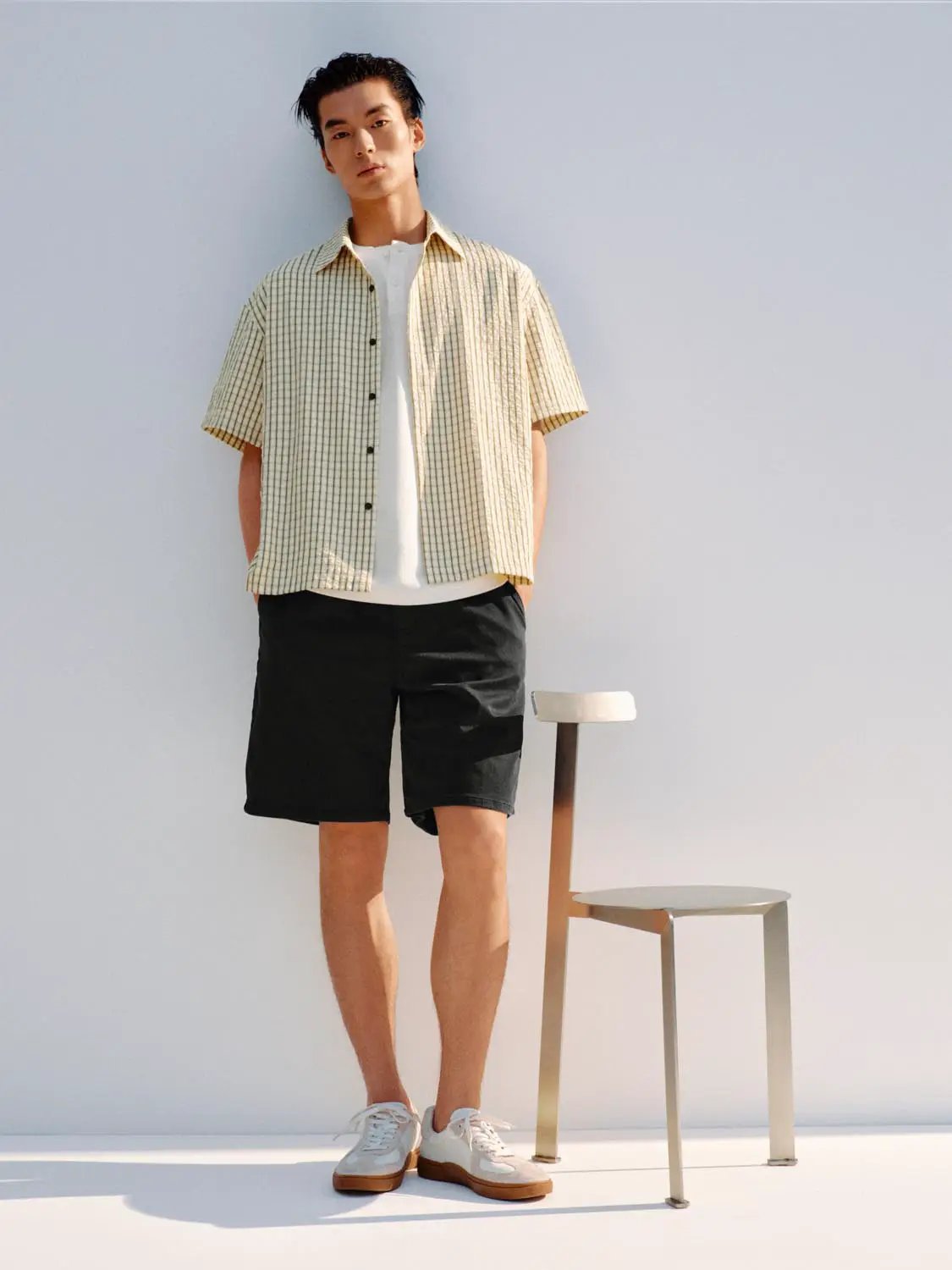 Button-front Checked Regular Shirt Collar Short Sleeve Shirt