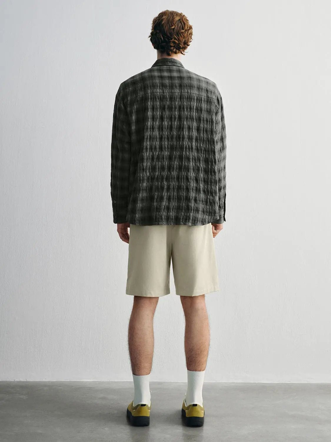 Textured Checked Cotton Long Sleeve Shirt