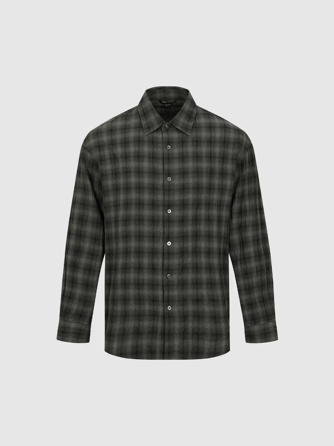 Textured Checked Cotton Long Sleeve Shirt