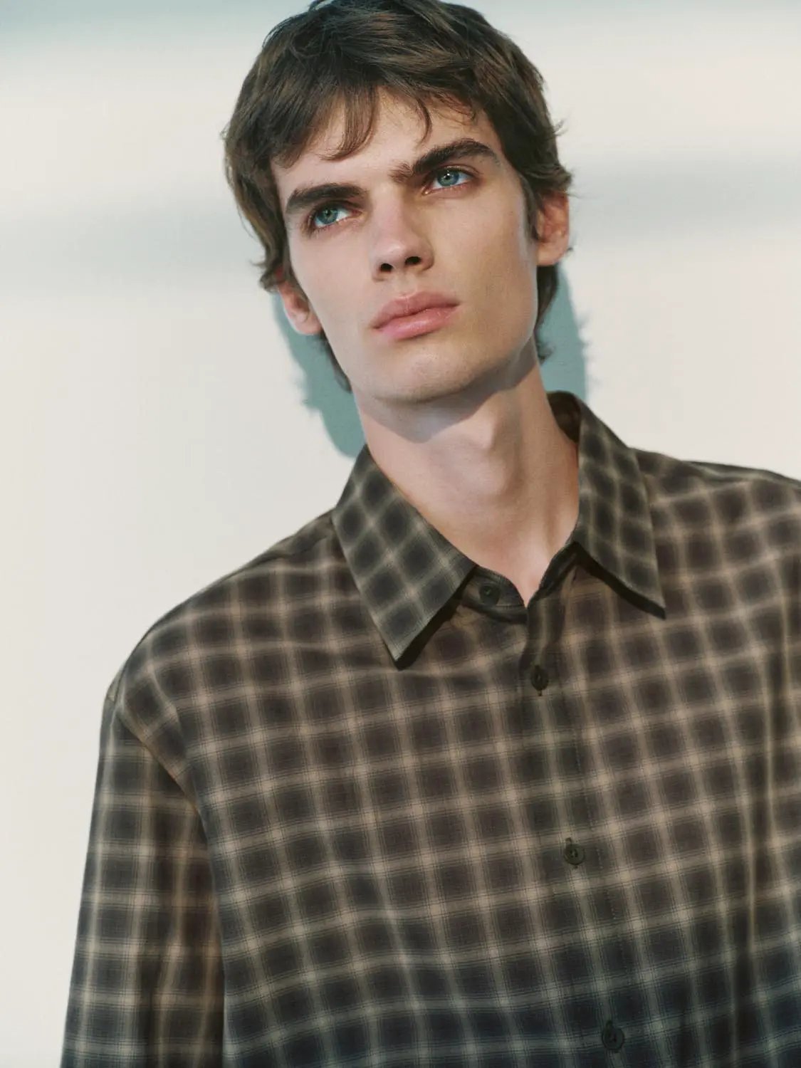Checked Oversized Shirt Collar Short Sleeve Cotton Shirt
