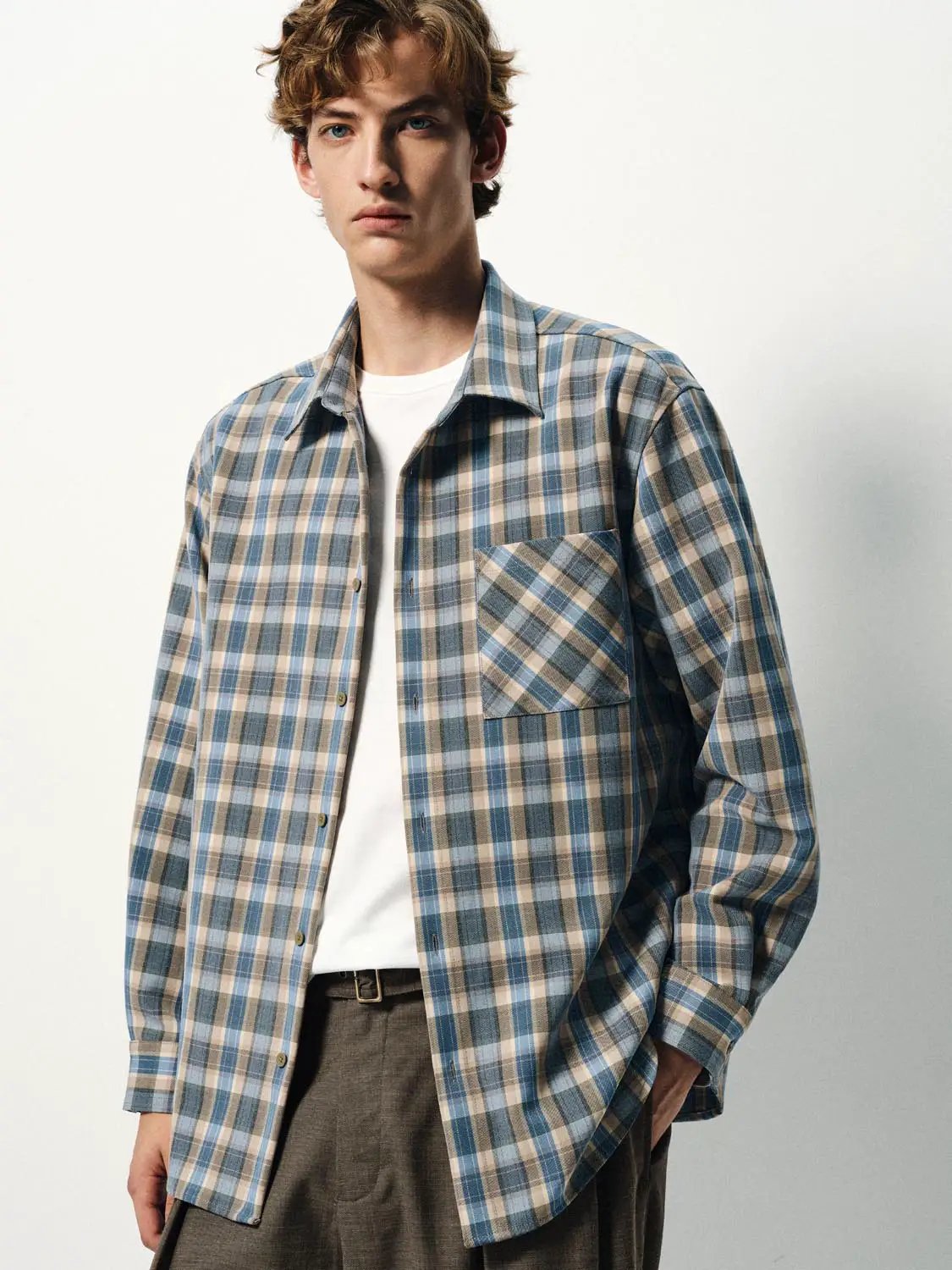 Checked Long Sleeve Shirt With Single Chest Pocket