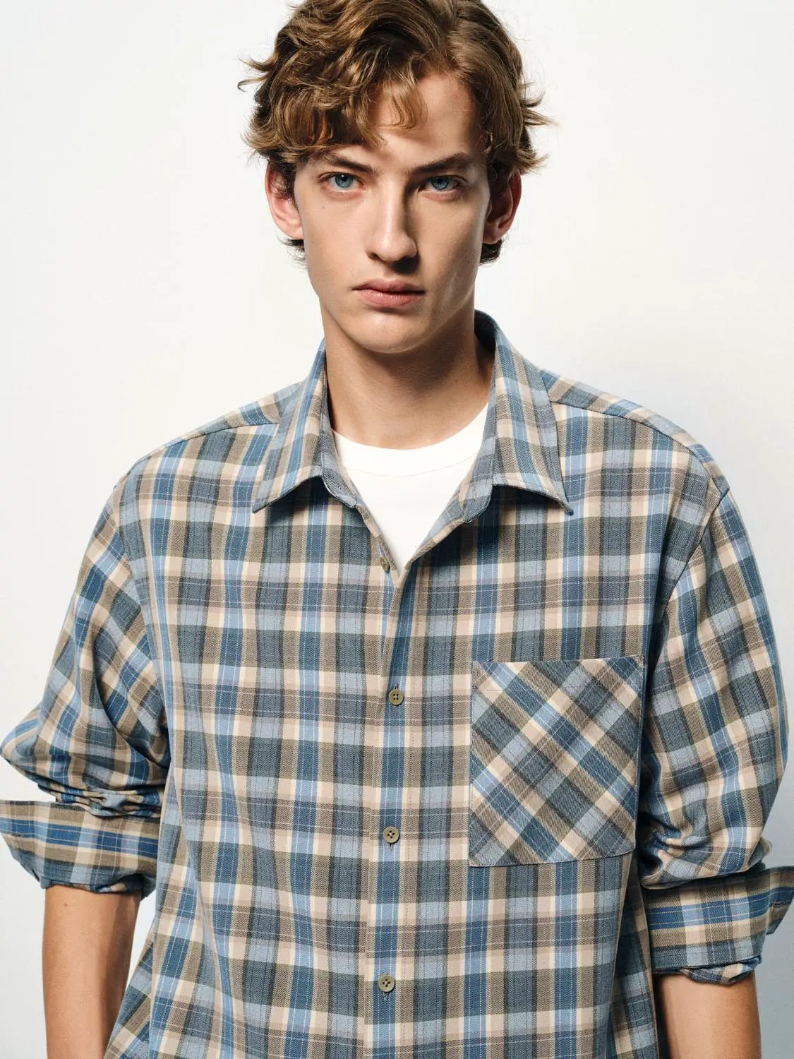 Checked Long Sleeve Shirt With Single Chest Pocket