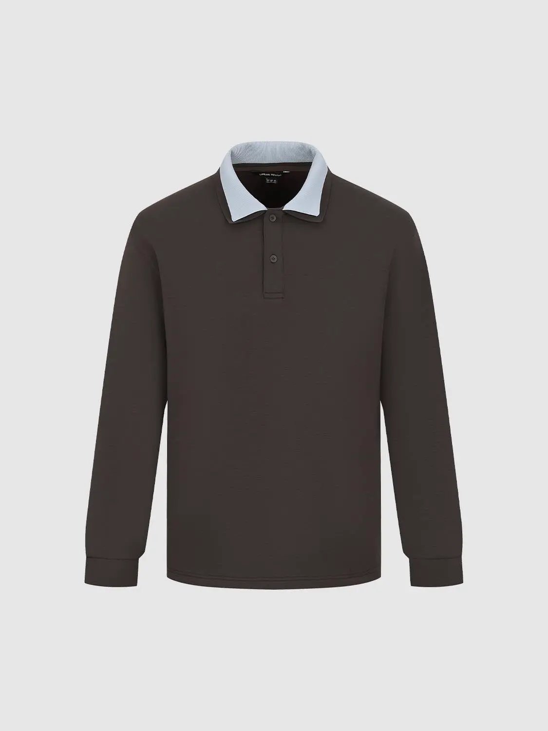 Contrast Collar Button Placket Long Sleeve Polo Shirt