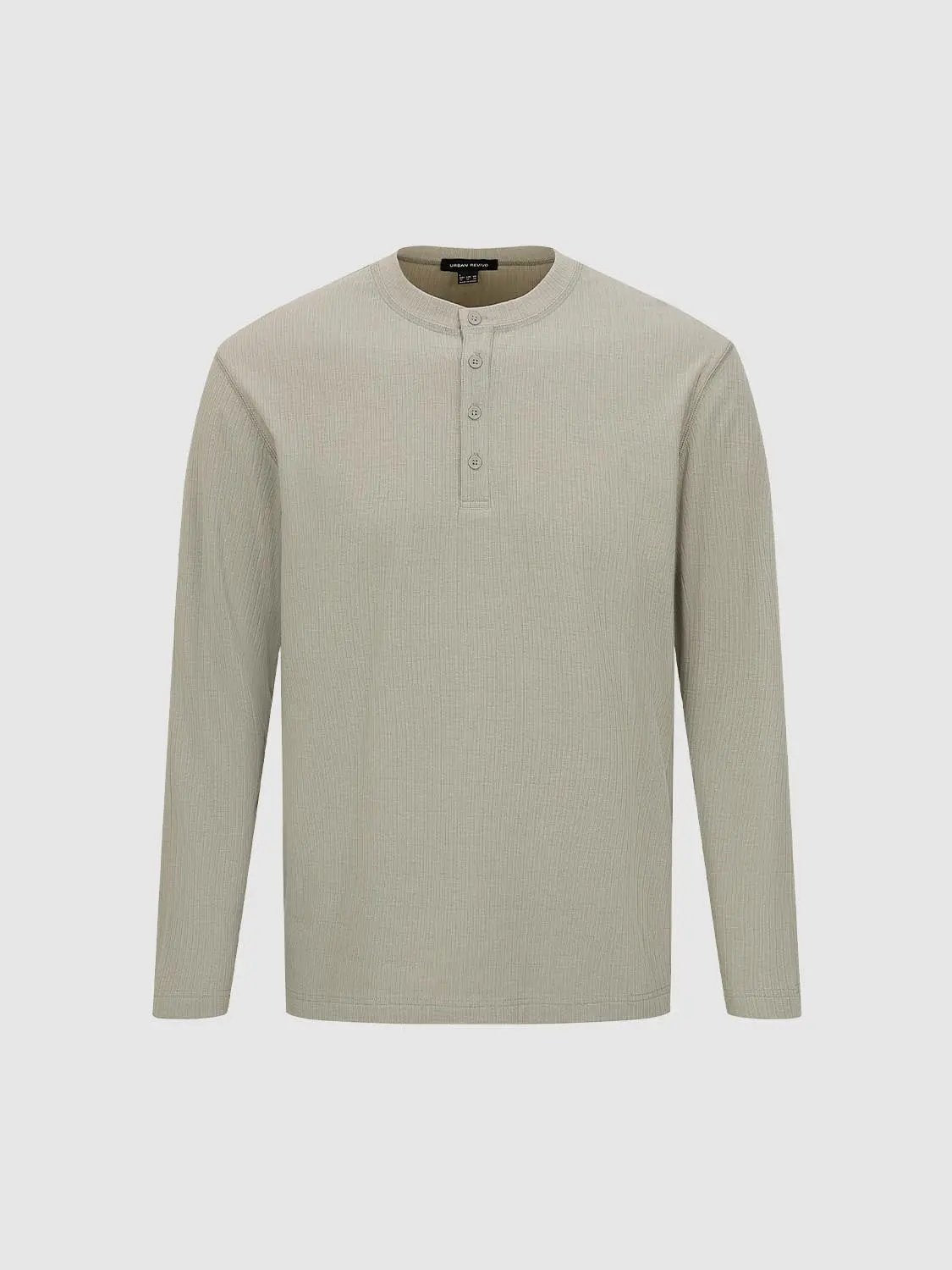 Ribbed Button Crew Neck Long Sleeve T-Shirt