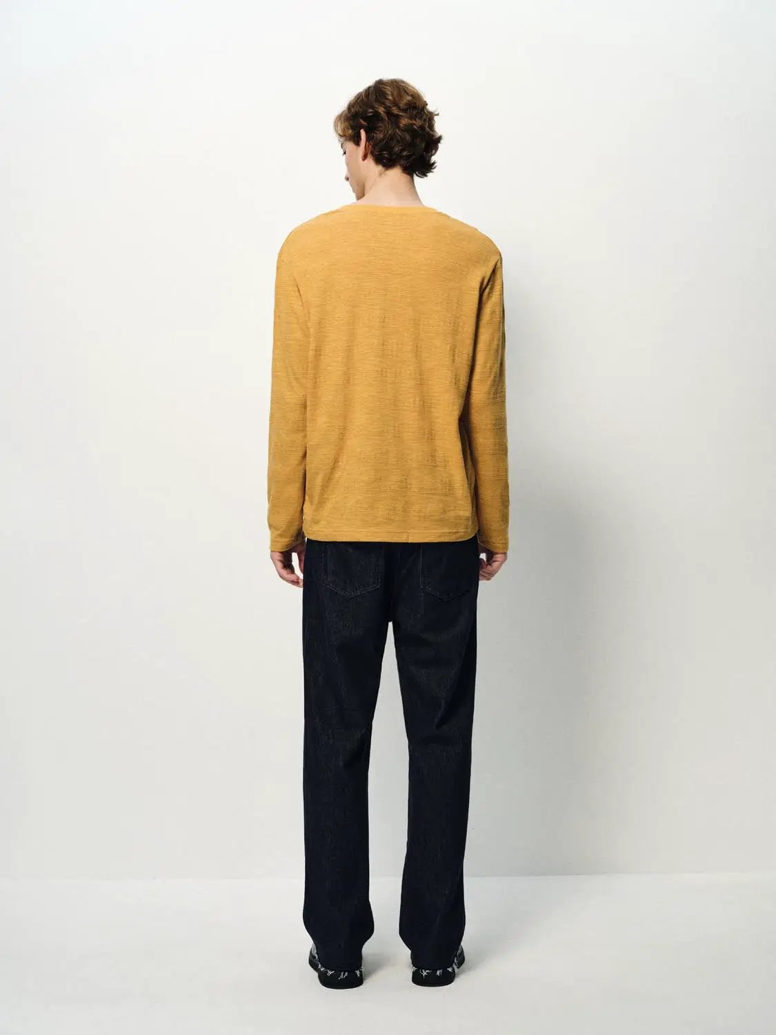 Textured Button Placket Long Sleeve T-Shirt