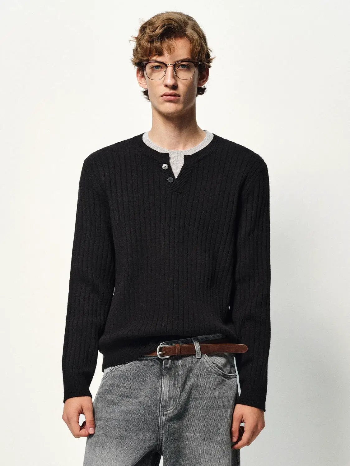 Ribbed Long Sleeve Button Front Sweater