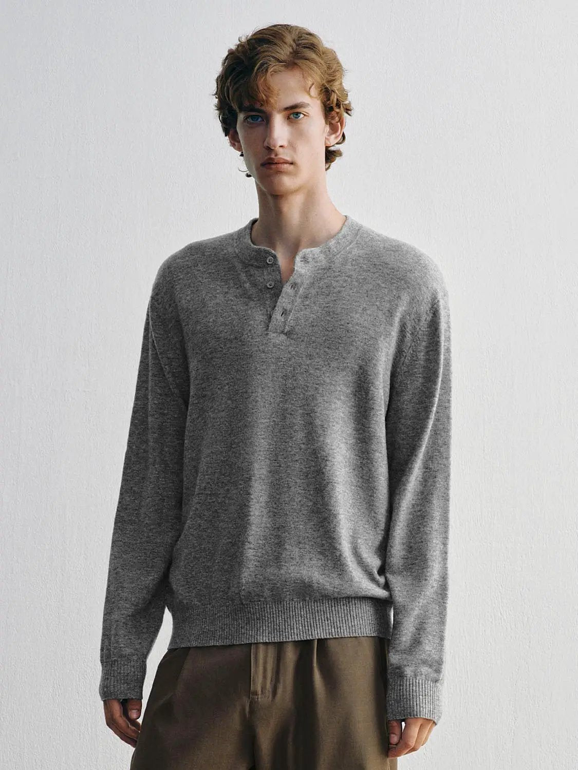 Ribbed Knit Button Placket Long Sleeve Sweater