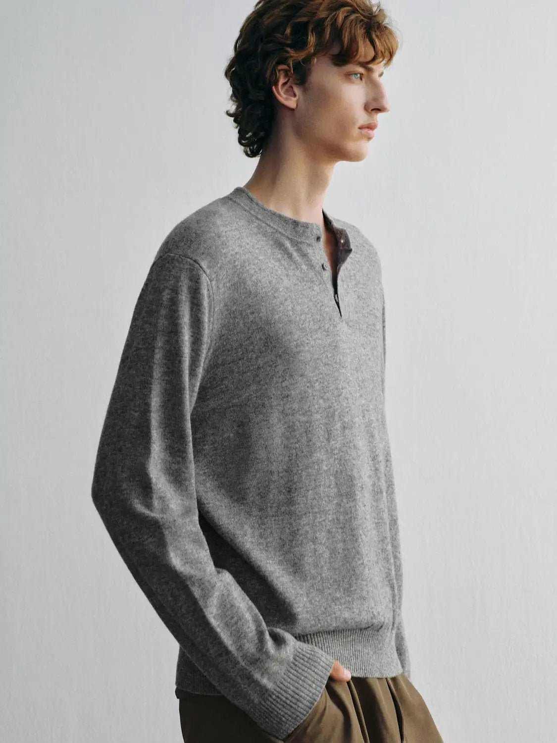 Ribbed Knit Button Placket Long Sleeve Sweater