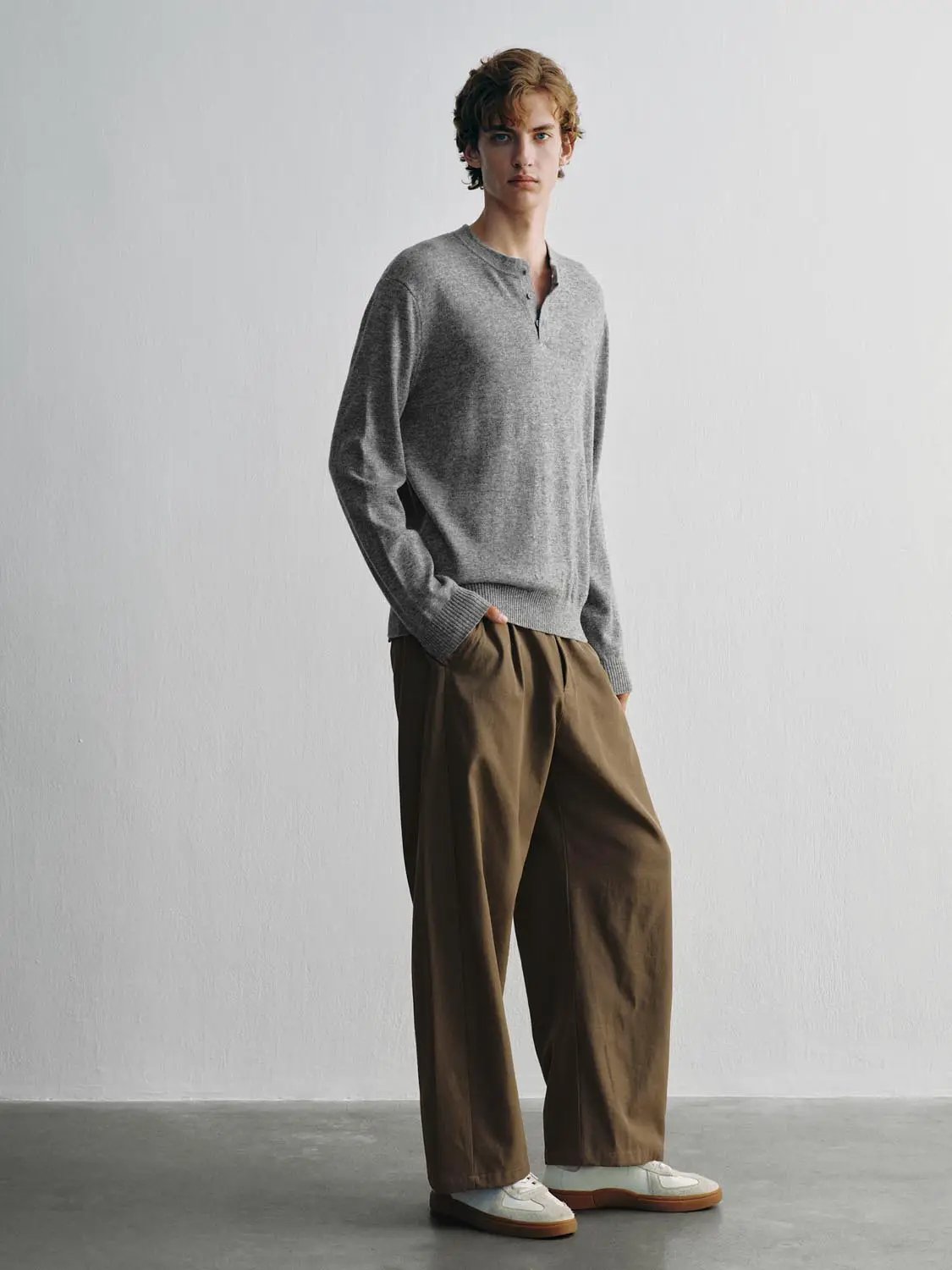 Ribbed Knit Button Placket Long Sleeve Sweater