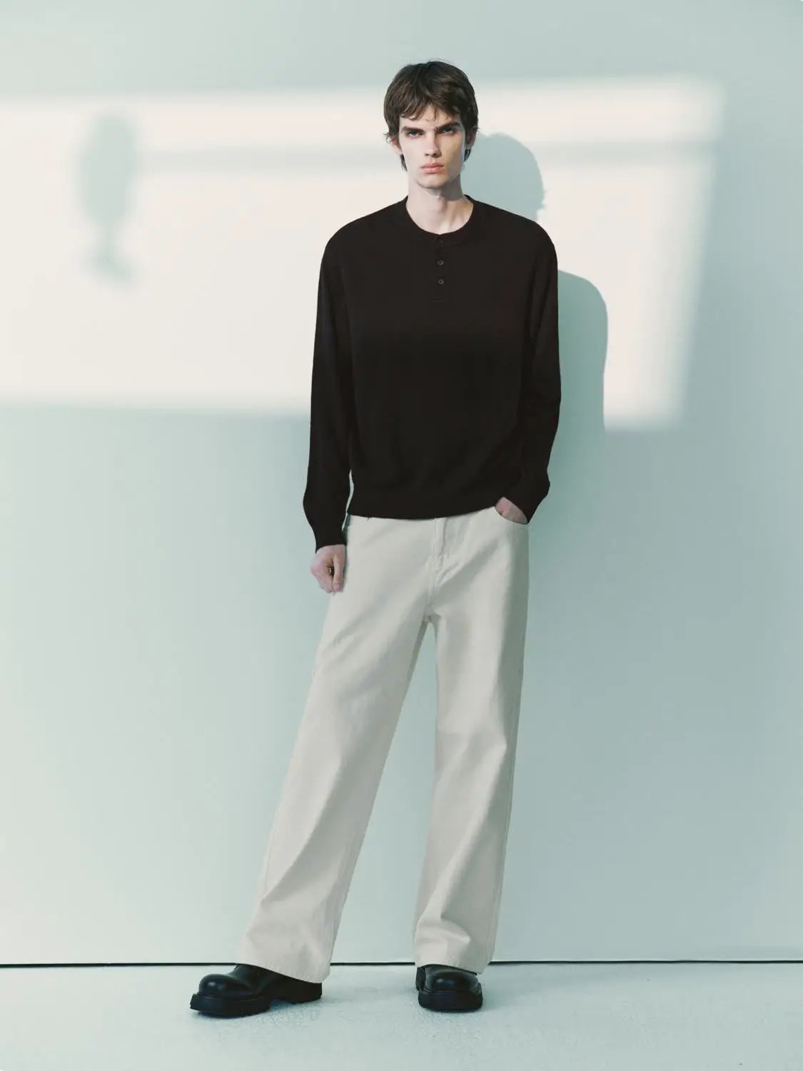 Ribbed Knit Button Placket Long Sleeve Sweater