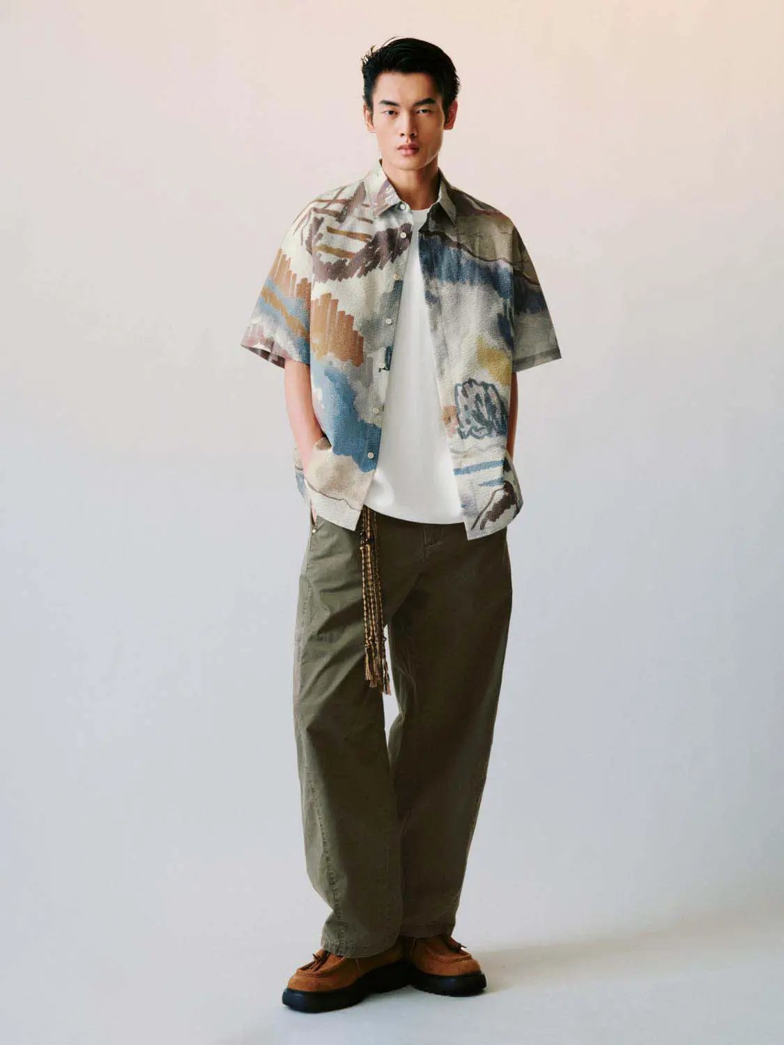 Abstract Landscape Print Short Sleeve Shirt