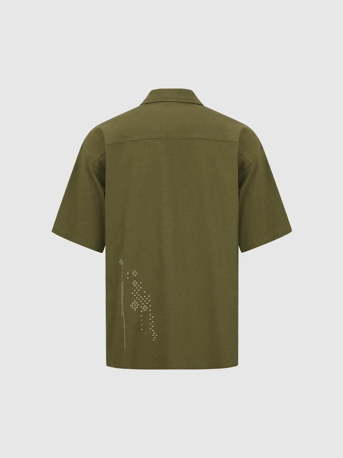 Embroidered Button Front Short Sleeve Linen Blend Shirt