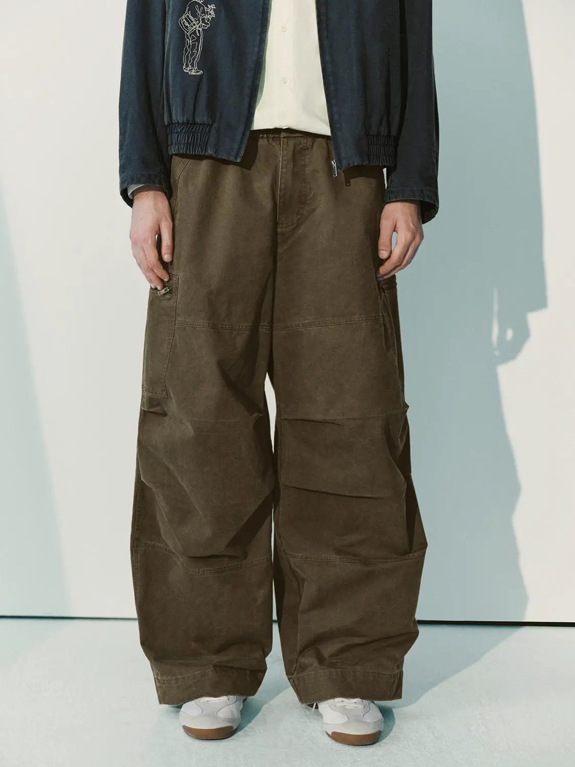 Oversized Zippered Cargo Panelled Cotton Wide-leg Pants