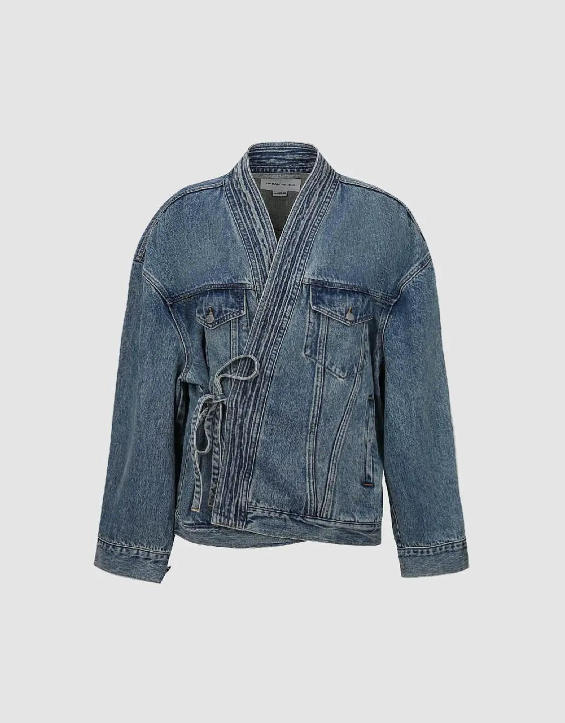 Wrap Tie Waist Textured Oversized Denim Jacket