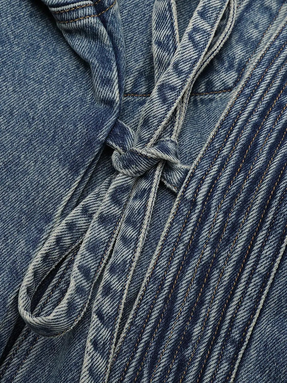 Wrap Tie Waist Textured Oversized Denim Jacket