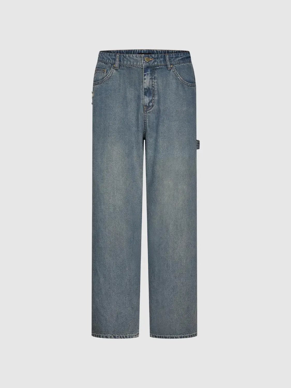 Side Pocket Light Wash Wide-leg Mid-rise Jeans