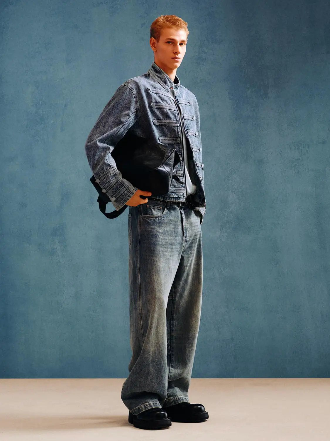 Faded Wide-leg Mid-rise Cotton Blend Jeans