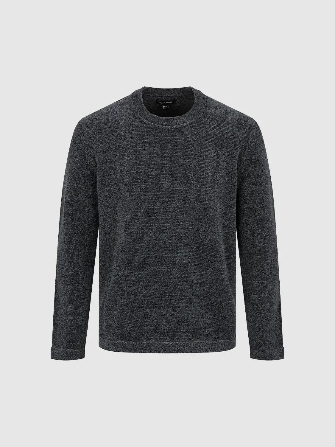 Checked Collar Long Sleeve Textured Knit Sweater