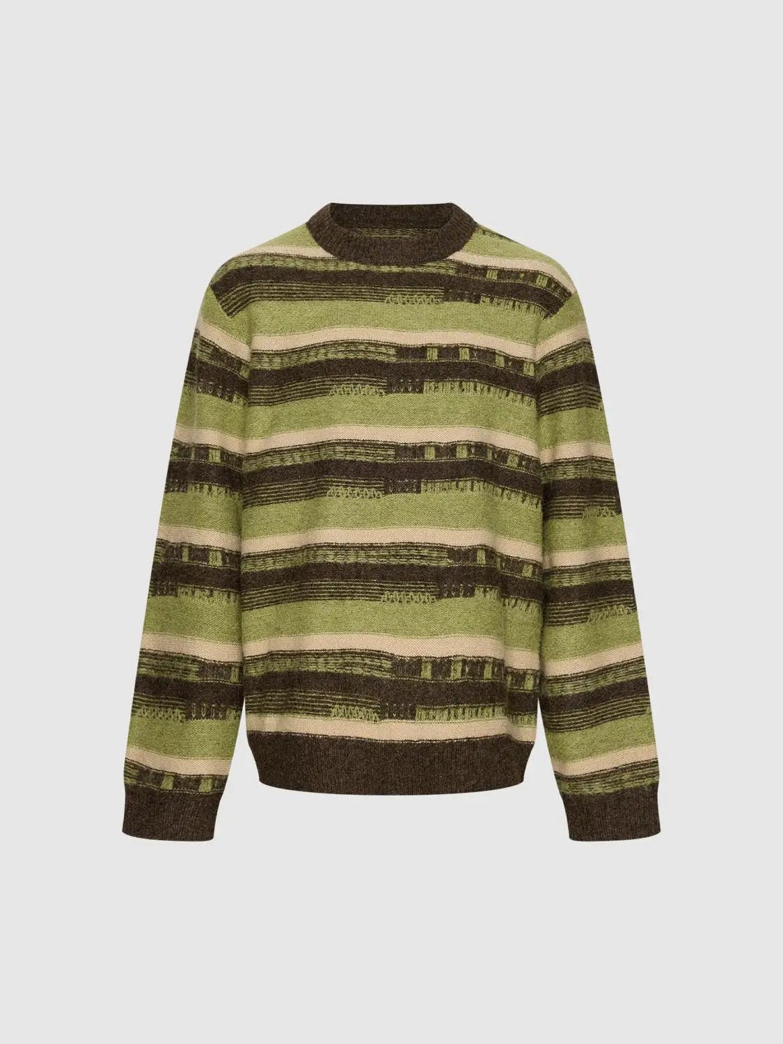 Ribbed Striped Crew Neck Long Sleeve Knit Sweater