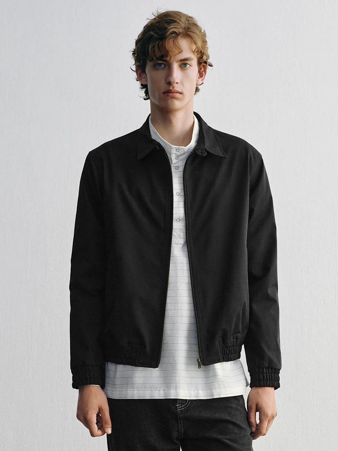 Structured Shirt Collar Zip Up Long Sleeve Jacket