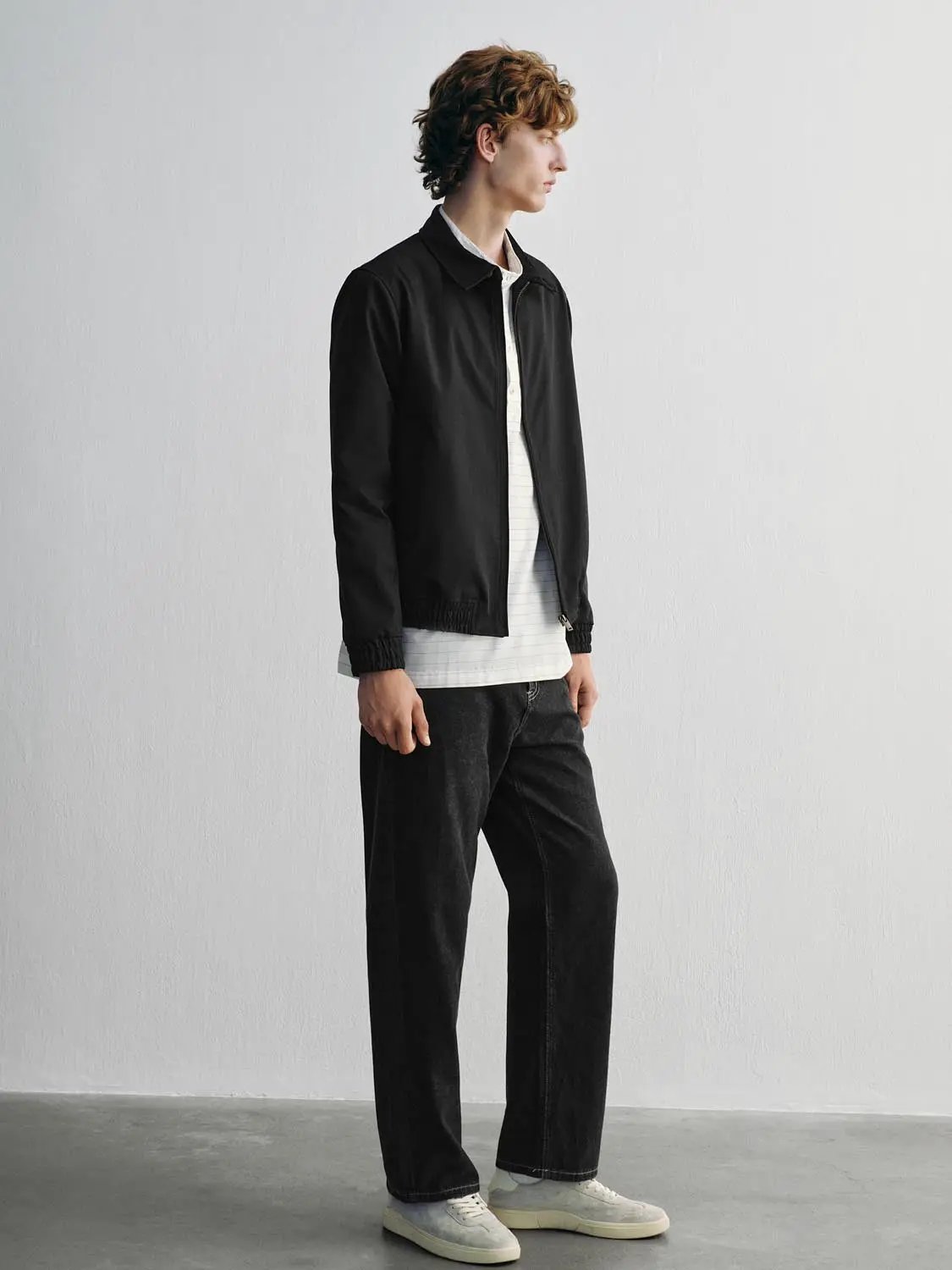 Structured Shirt Collar Zip Up Long Sleeve Jacket