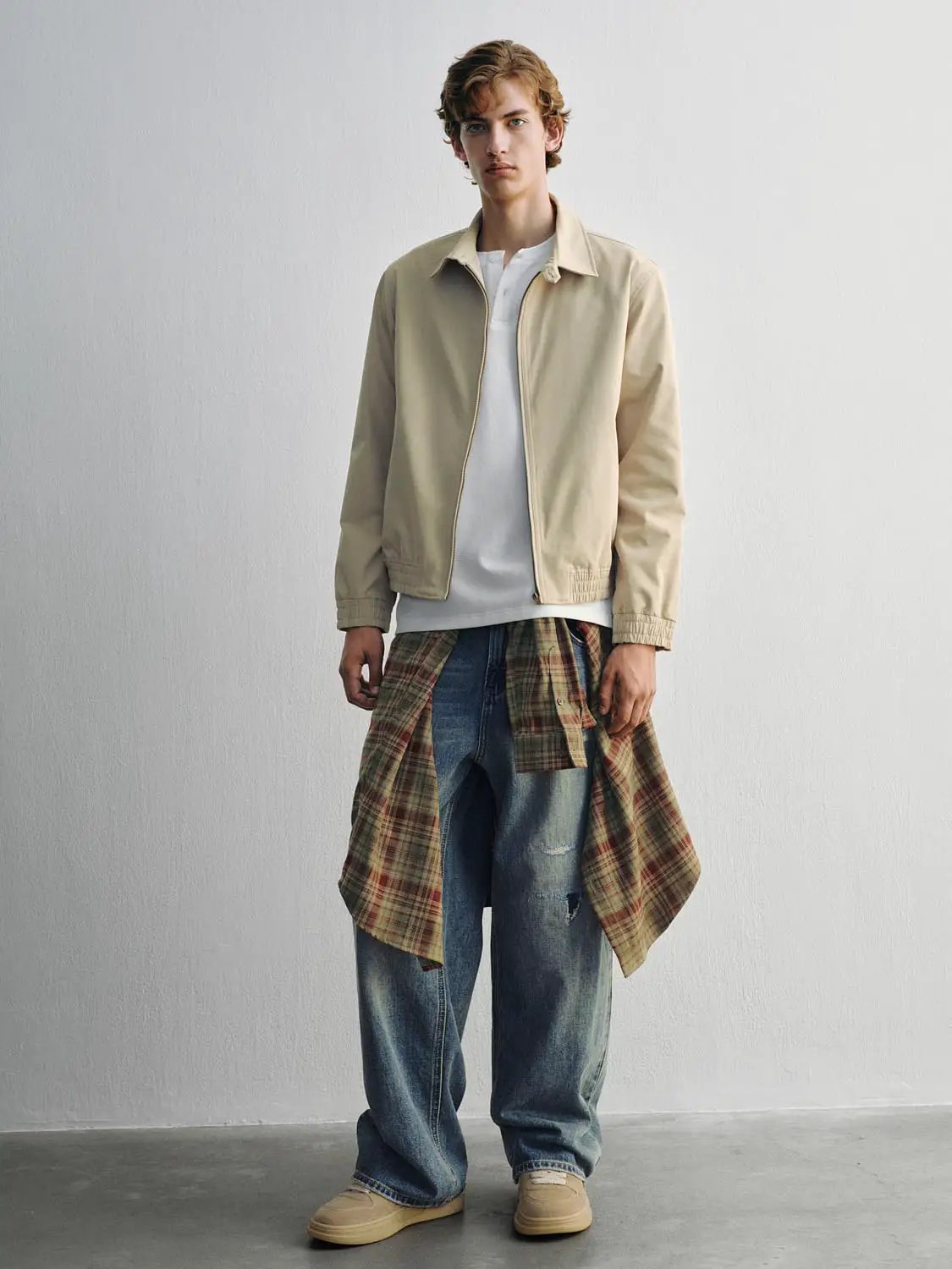 Structured Shirt Collar Zip Up Long Sleeve Jacket