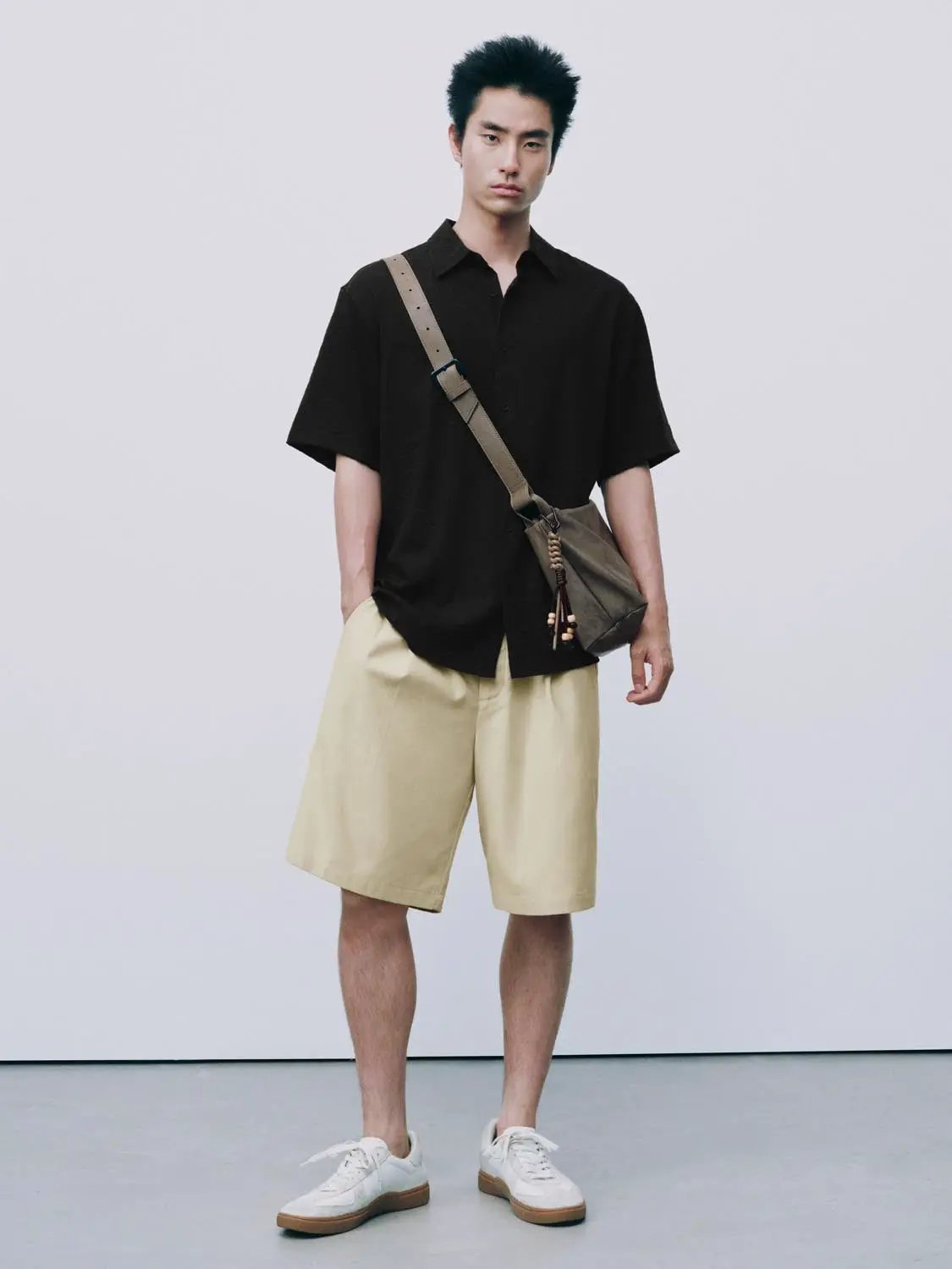 Open-Front Regular Fit Short Sleeve Collar Shirt