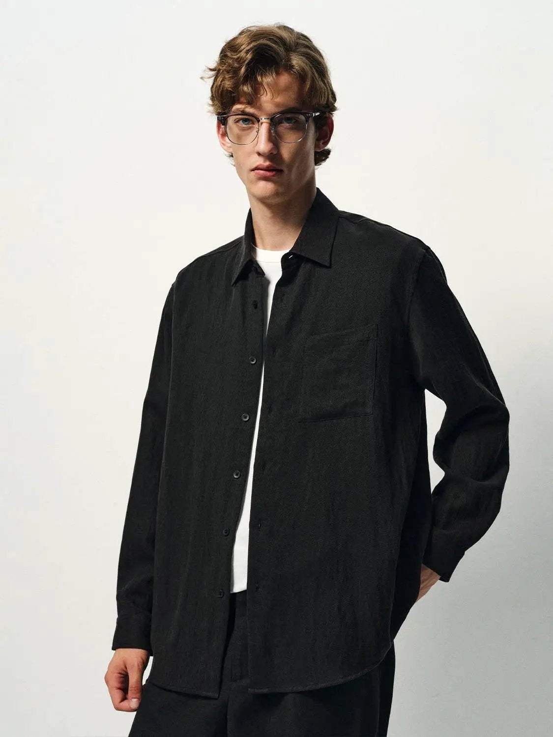 Textured Long Sleeve Button Chest Pocket Shirt