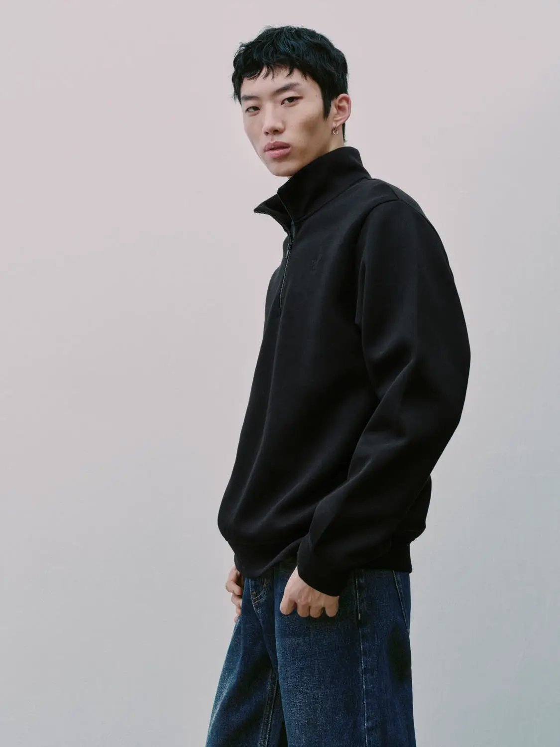 Half-Zip Long Sleeve Cotton Blend Sweatshirt