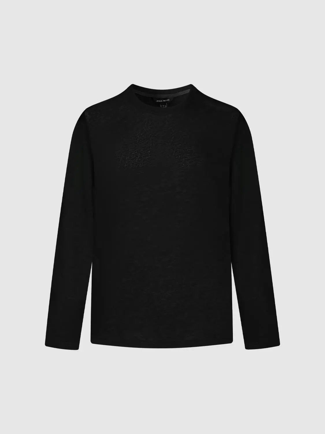 Solid Crew Neck Long Sleeve Cotton Blend T-Shirt