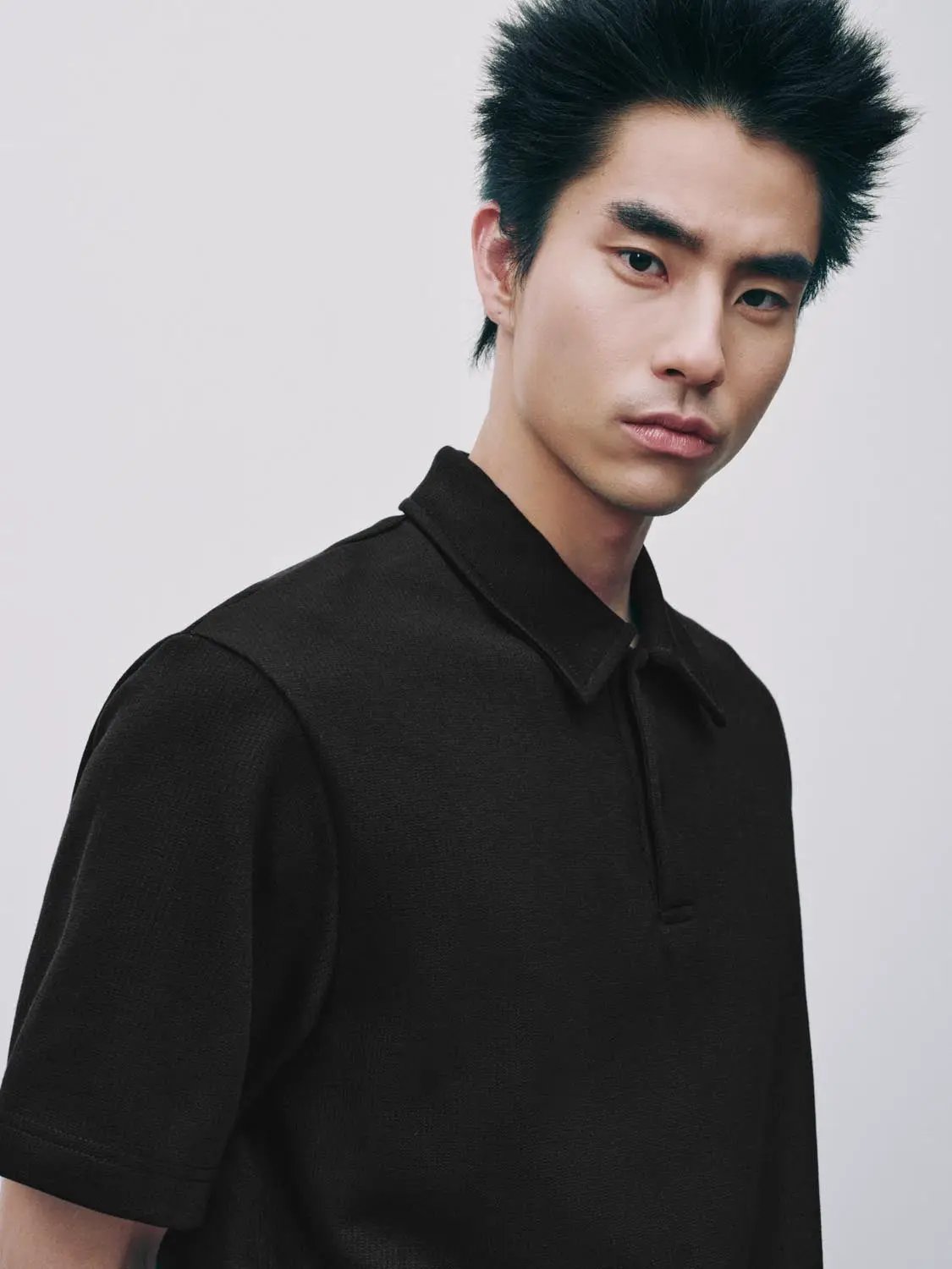 Textured Brushed Polo Cotton Blend Shirt