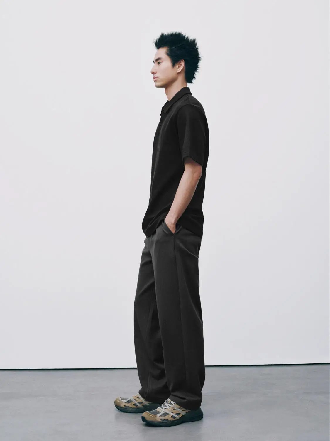 Textured Brushed Polo Cotton Blend Shirt
