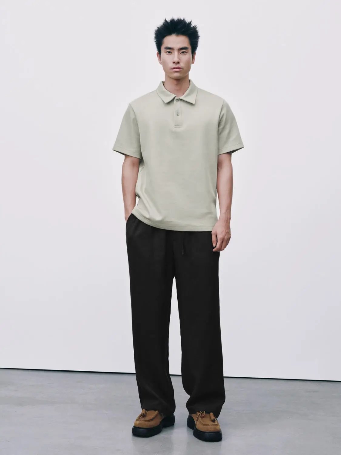 Textured Brushed Polo Cotton Blend Shirt