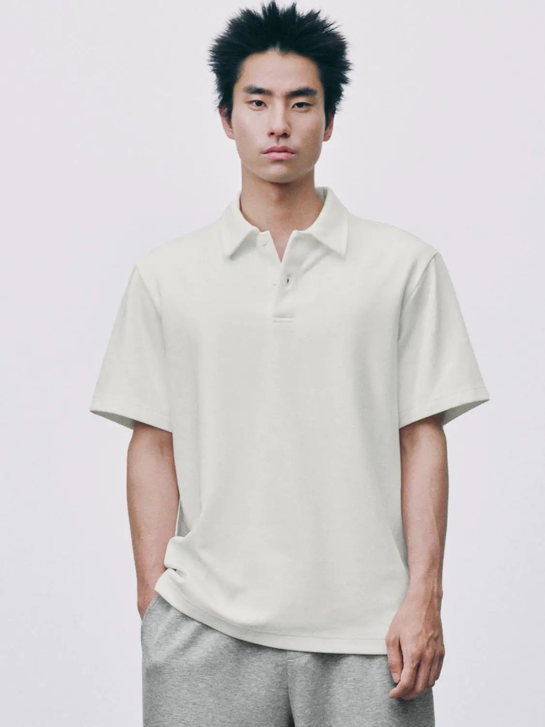 Textured Brushed Polo Cotton Blend Shirt