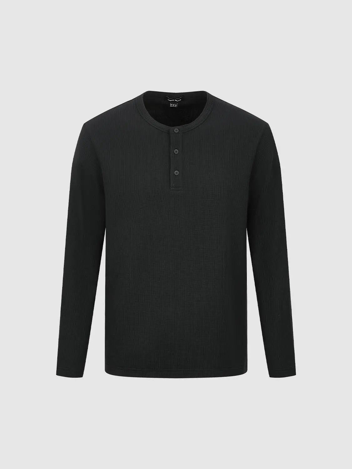 Ribbed Button Front Long Sleeve Cotton Blend T-Shirt