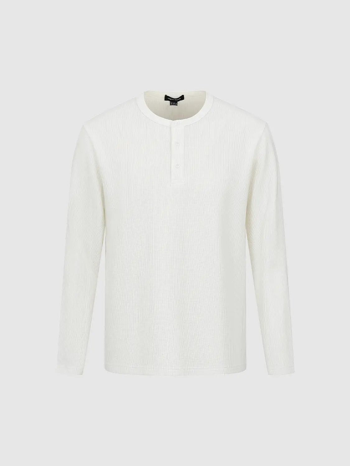 Ribbed Button Front Long Sleeve Cotton Blend T-Shirt