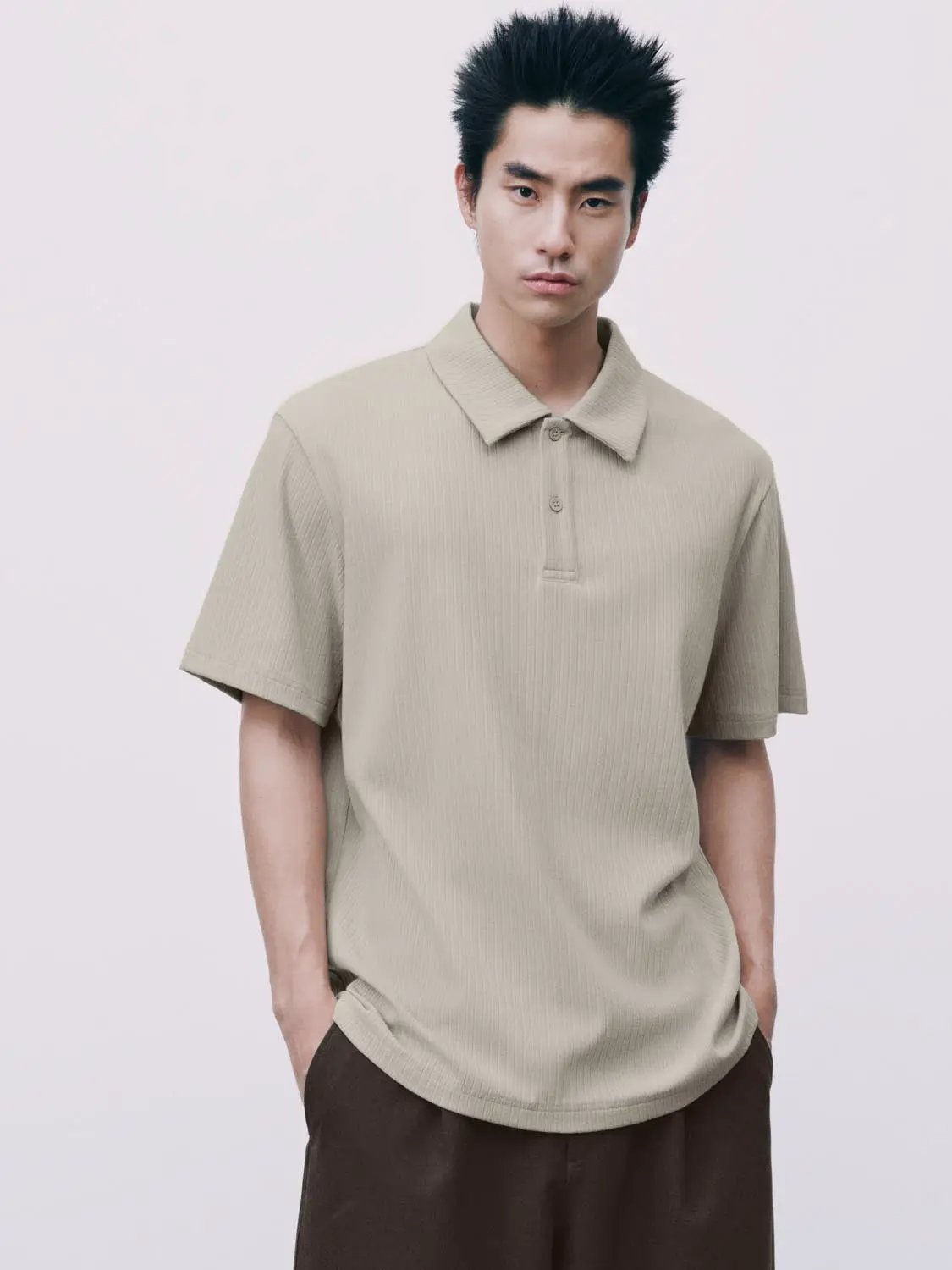 Ribbed Cotton Modal Polo Shirt
