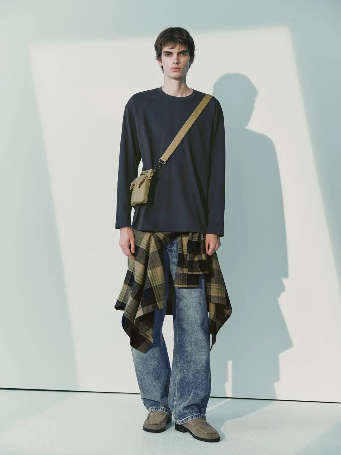 Striped Shawl Draped Cotton Long Sleeve Top