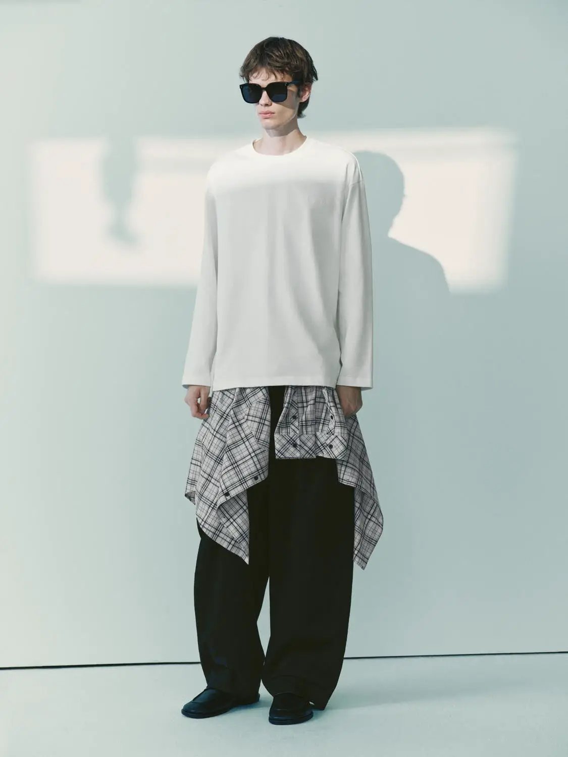 Striped Shawl Draped Cotton Long Sleeve Top