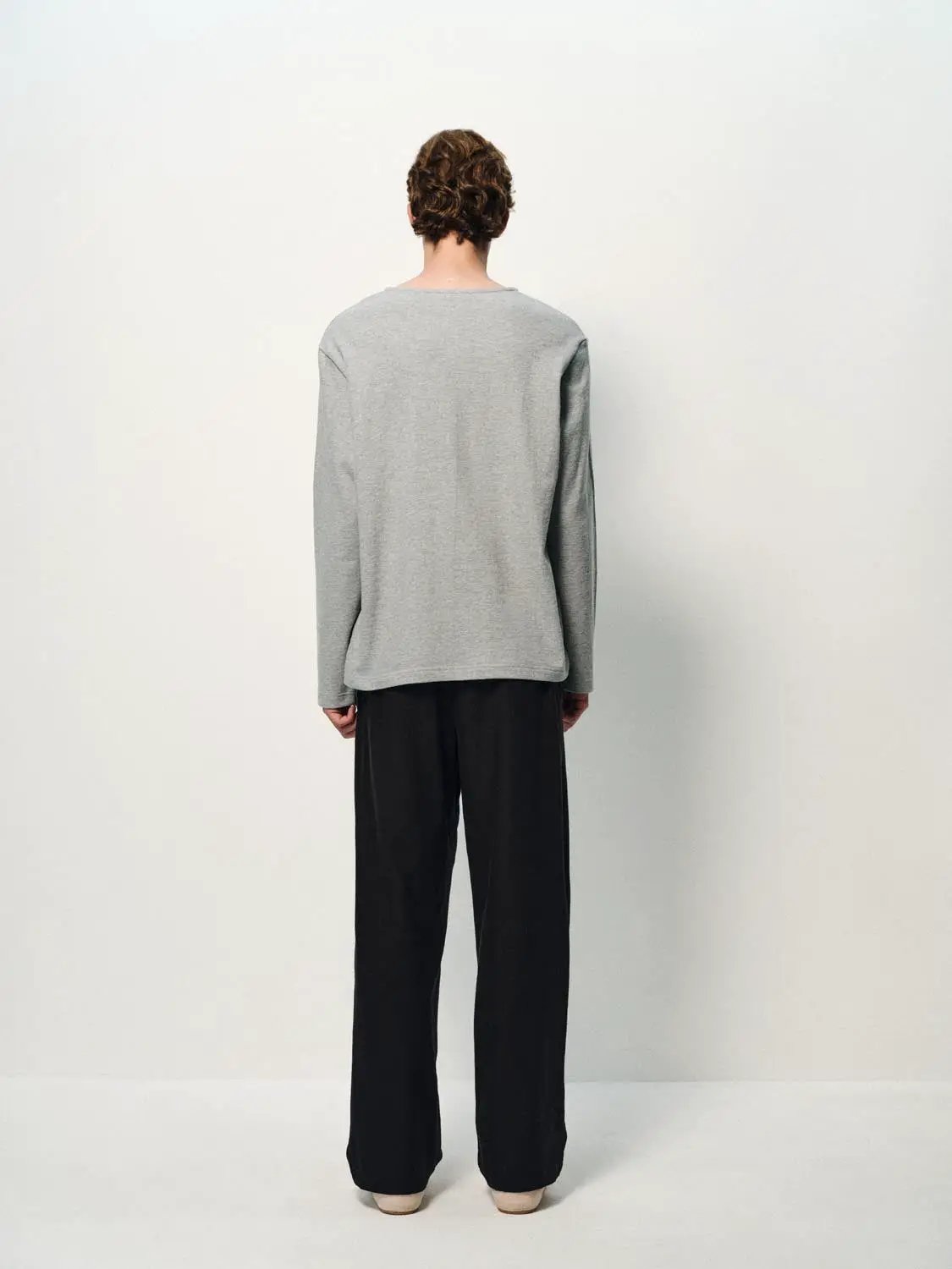 Solid Button Neck Long Sleeve Cotton T-Shirt