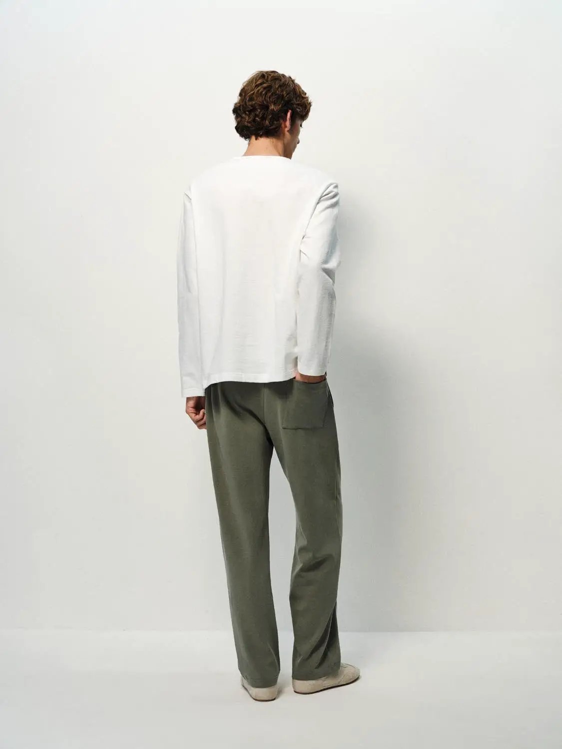 Solid Button Neck Long Sleeve Cotton T-Shirt