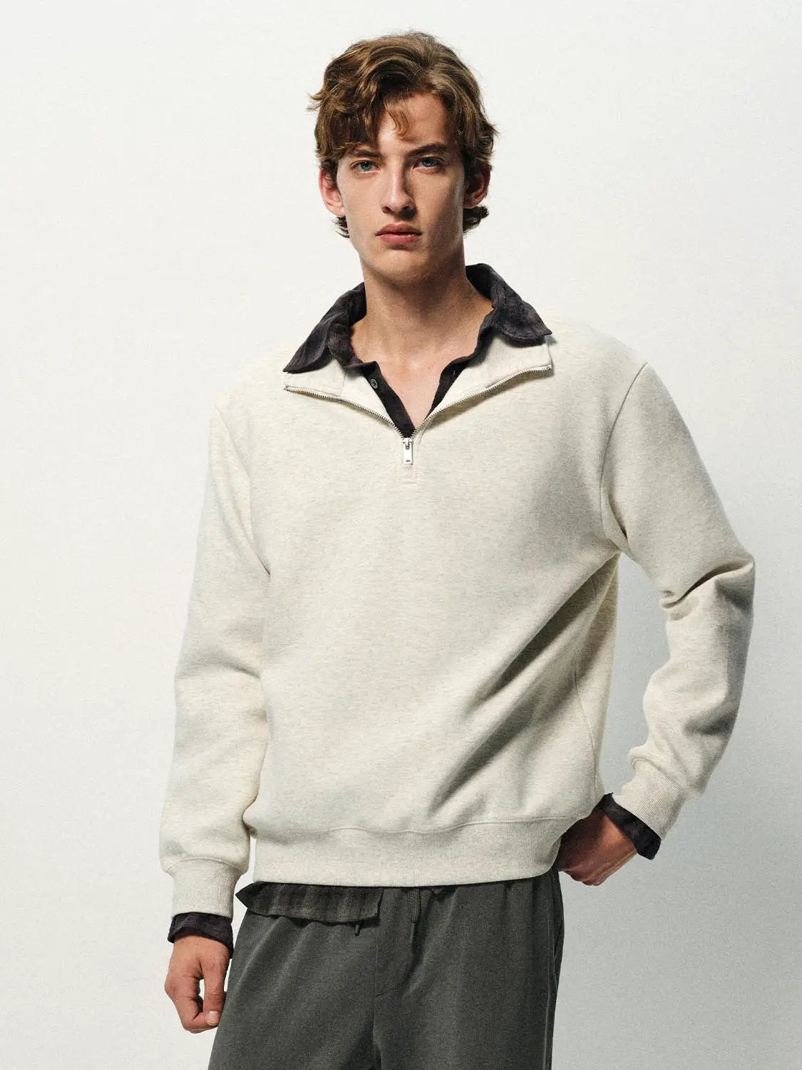 Half-Zip Collar Long Sleeve Sweatshirt