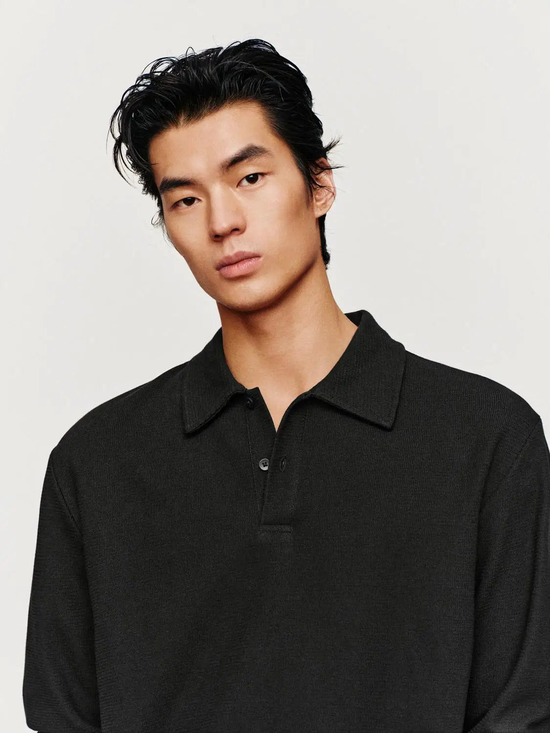 Textured Regular Fit Long Sleeve Polo Shirt