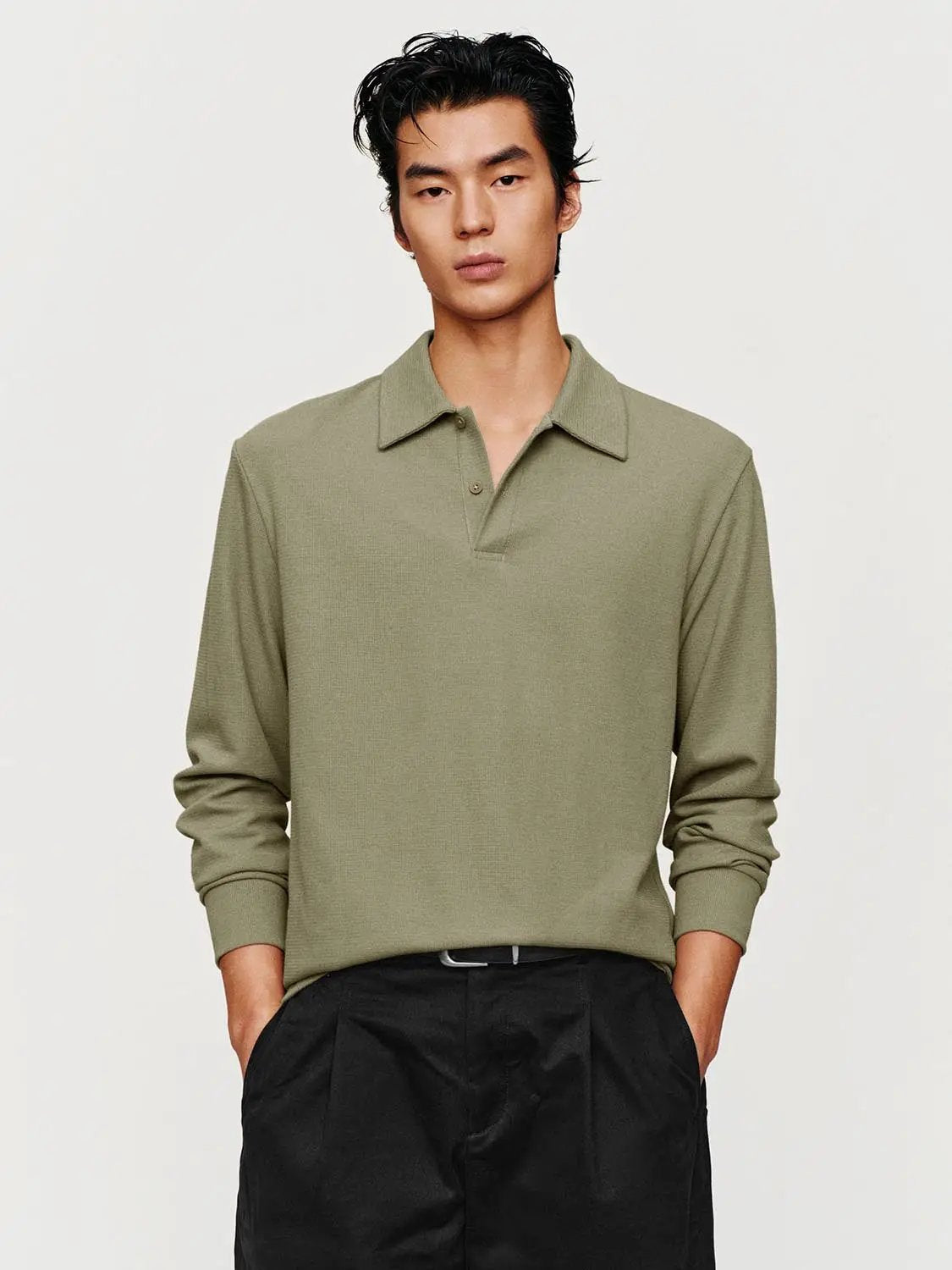 Textured Regular Fit Long Sleeve Polo Shirt