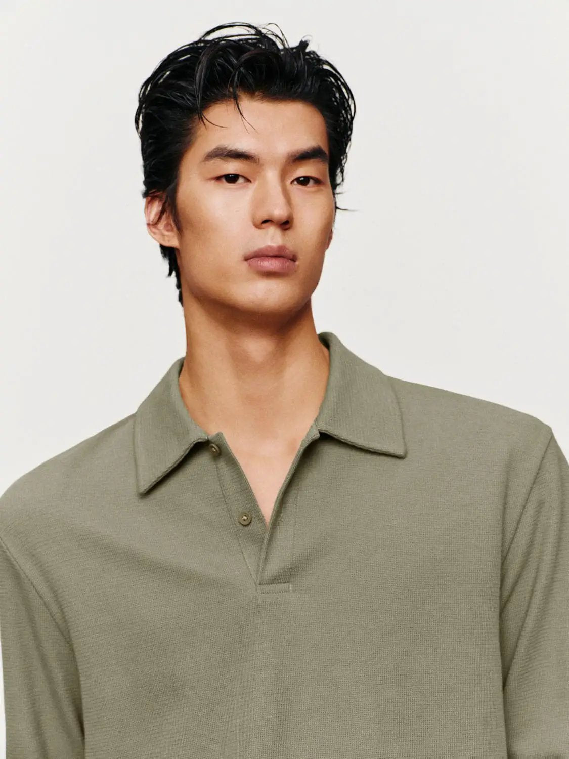 Textured Regular Fit Long Sleeve Polo Shirt