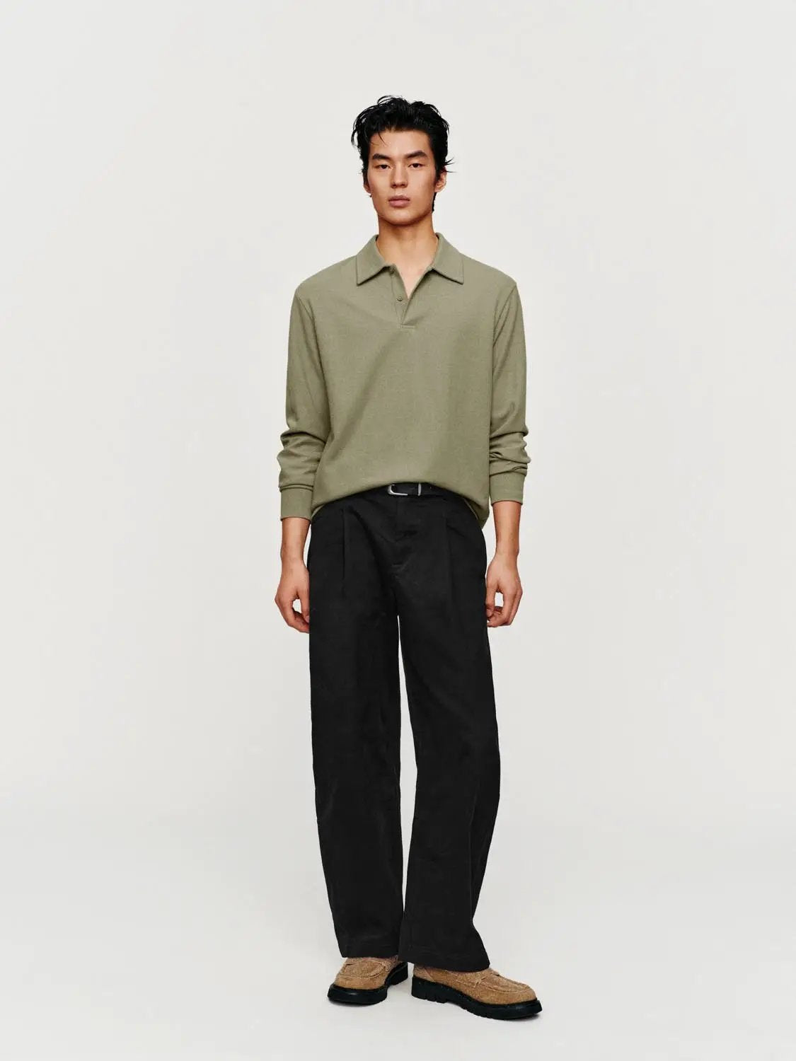 Textured Regular Fit Long Sleeve Polo Shirt