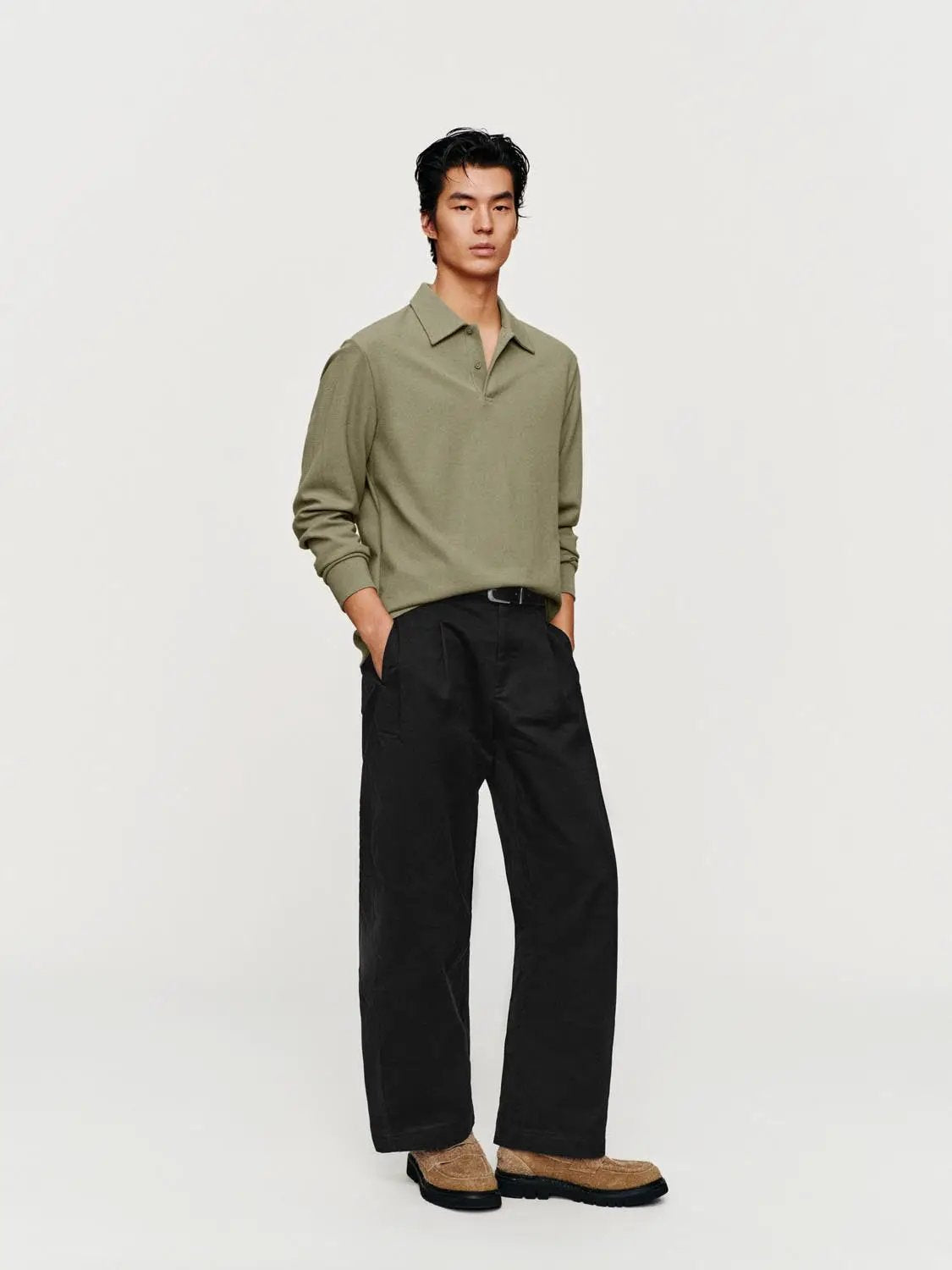 Textured Regular Fit Long Sleeve Polo Shirt