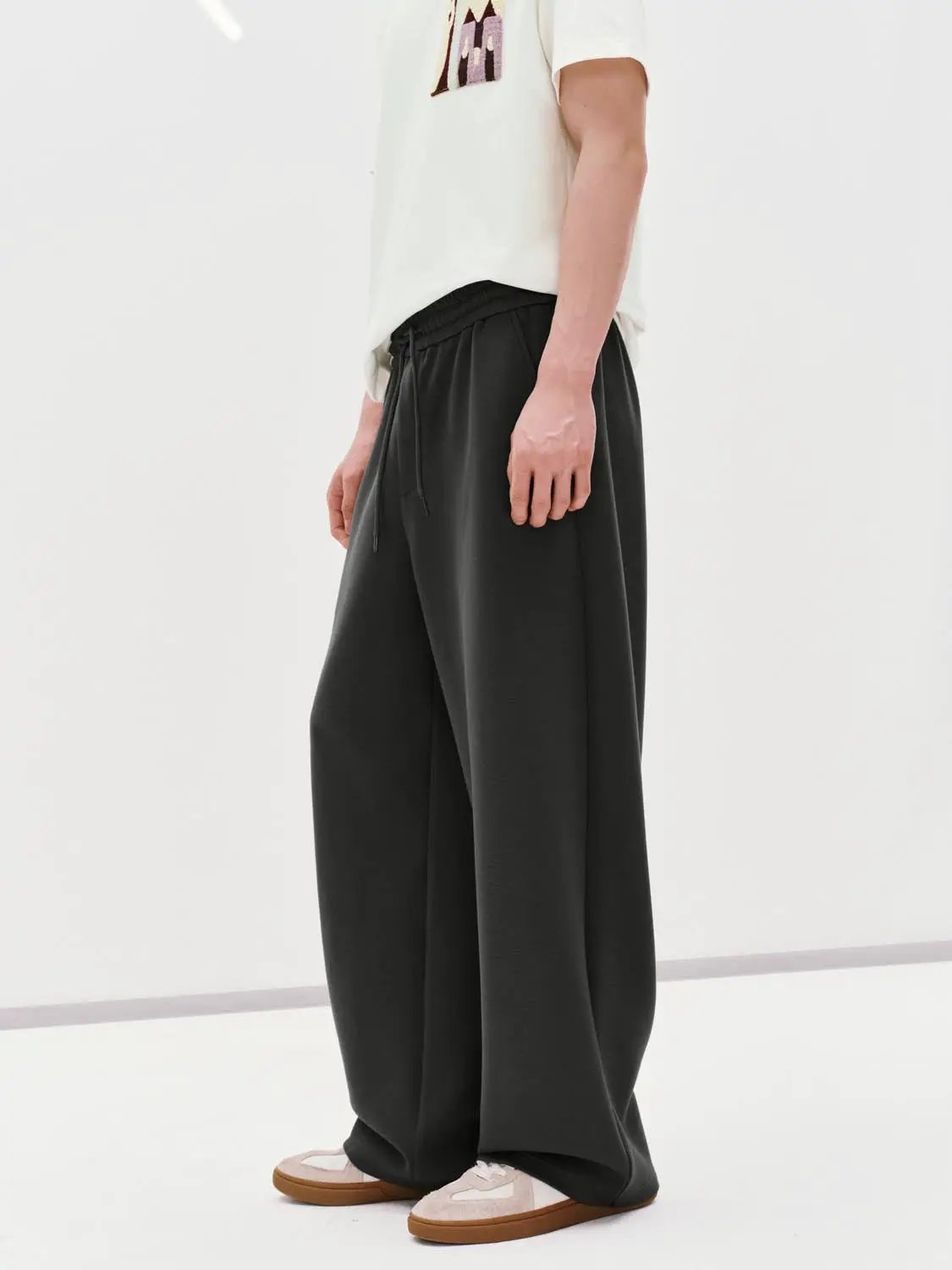 Elastic Waist Drawstring Pull On Straight Leg Cotton Pants