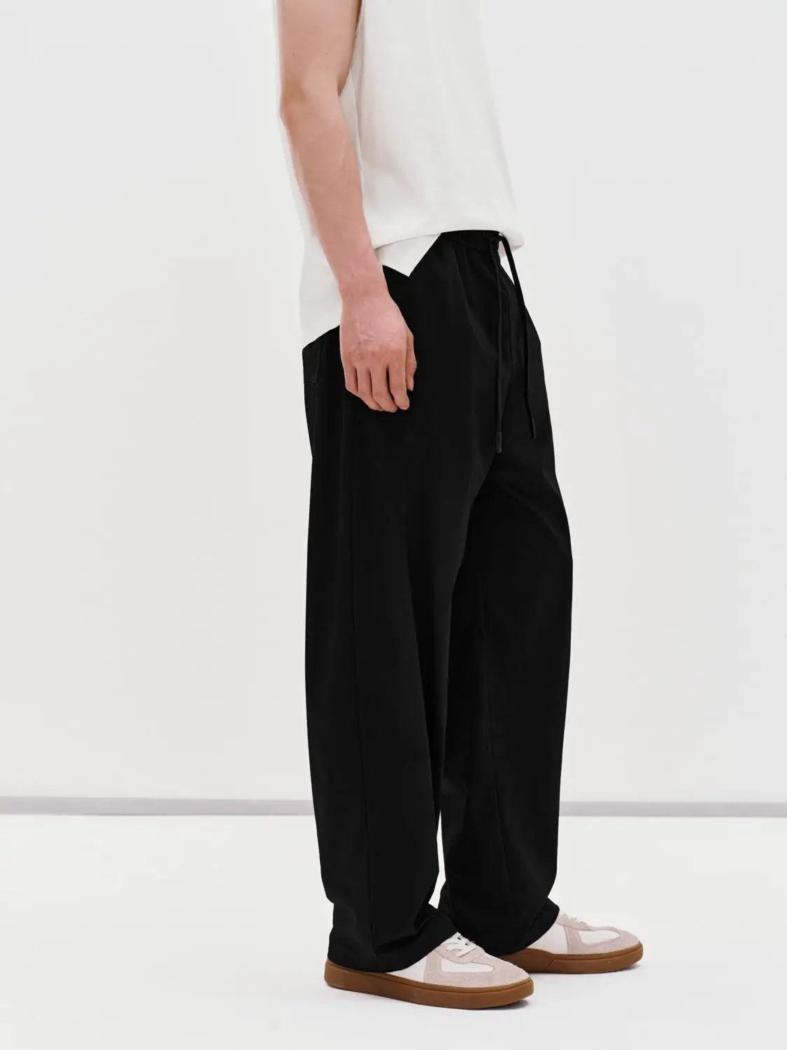 Elastic Waist Drawstring Pull On Straight Leg Cotton Pants