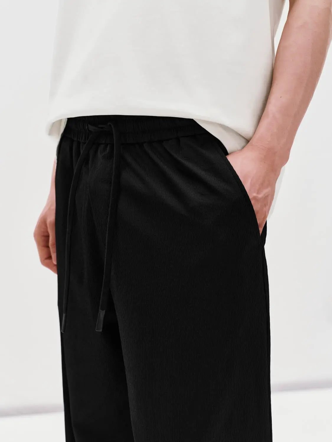 Elastic Waist Drawstring Pull On Straight Leg Cotton Pants